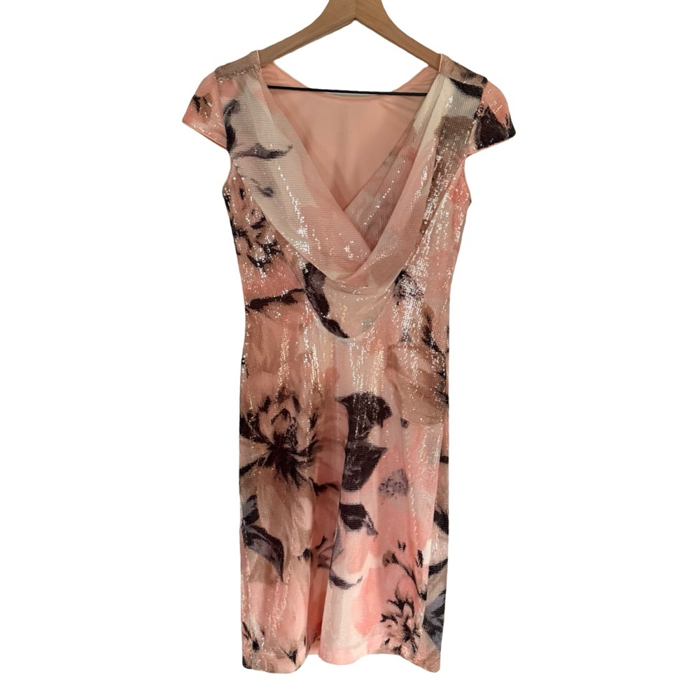 Calvin Klein Pink Sequin Floral Low Cowl Back Bodycon Dress Size 2 - Picture 7 of 9
